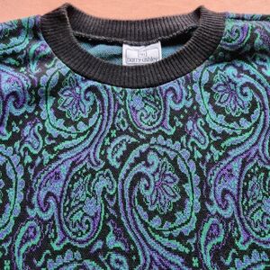 Rad Mens Barry Ashley Vintage 80s Knit Crazy Sweater Paisley Teal Purple L-XL